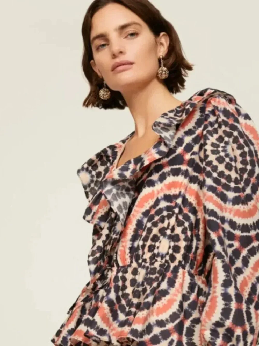 MARIE OLIVER Blythe Midi‎ Dress in Mandala Tie-Dye maxi Flowy tiered ruffles V